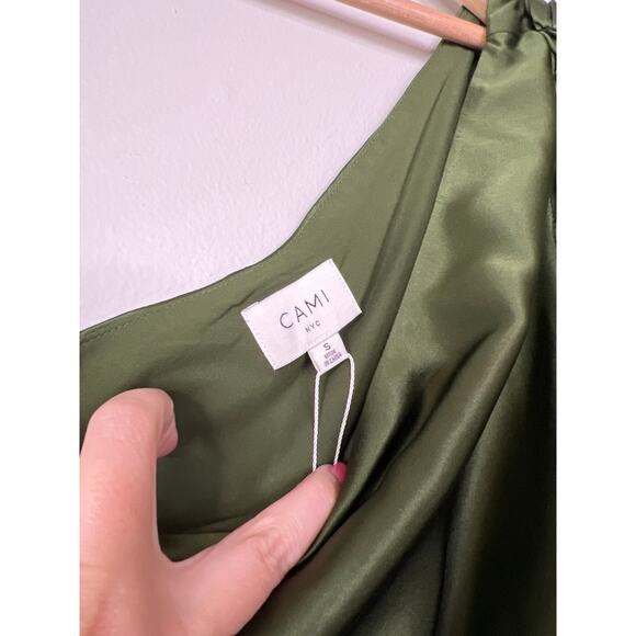 NWT Cami NYC Juanita Silk One-Shoulder Long Sleeve Rosemary Green Mini Dress 375 - Picture 4 of 7